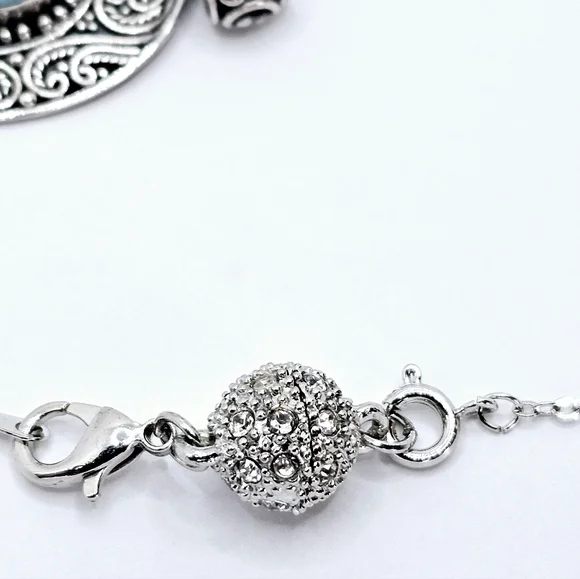 Ornate Genuine Larimar Necklace Rhodium over Sterling Silver! - Picture 7 of 9